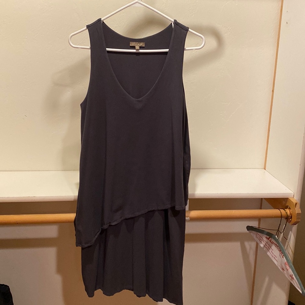 Very flattering darker gray sleeveless dress from boutique.